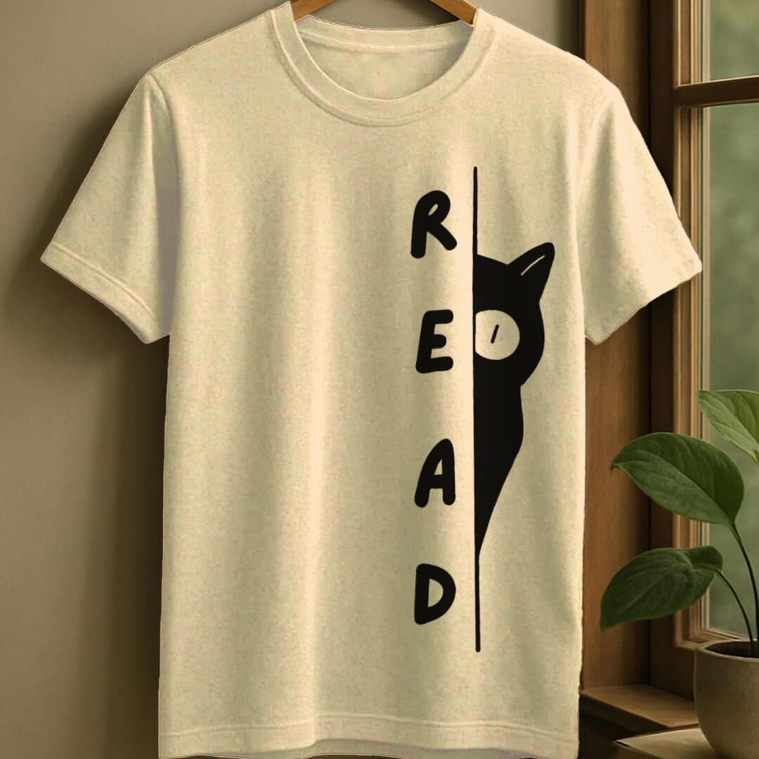 Natural / S Cat peak read t-shirt