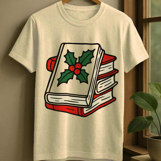 Natural / S Christmas books t-shirt