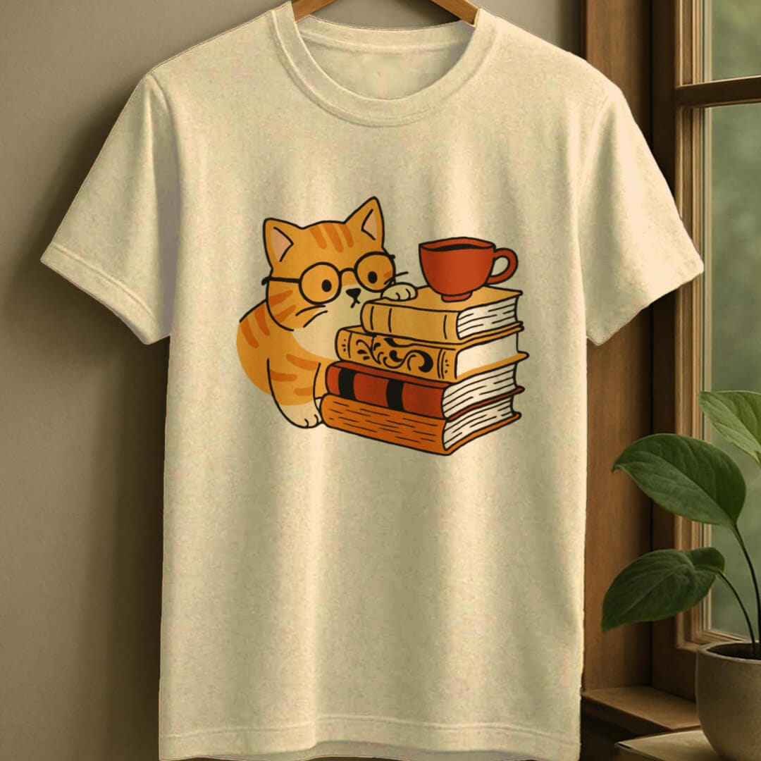 Natural / S Curious cat t-shirt