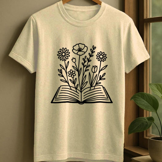 Natural / S Flower book t-shirt