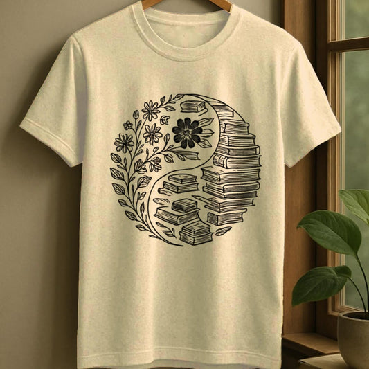 Natural / S Flowers and books t-shirt