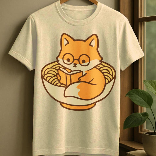 Natural / S Fox reading in ramen bowl t-shirt