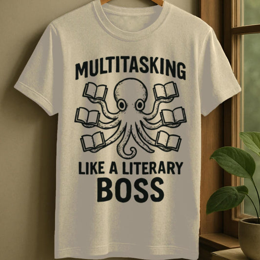 Natural / S Octopus multitasking books t-shirt