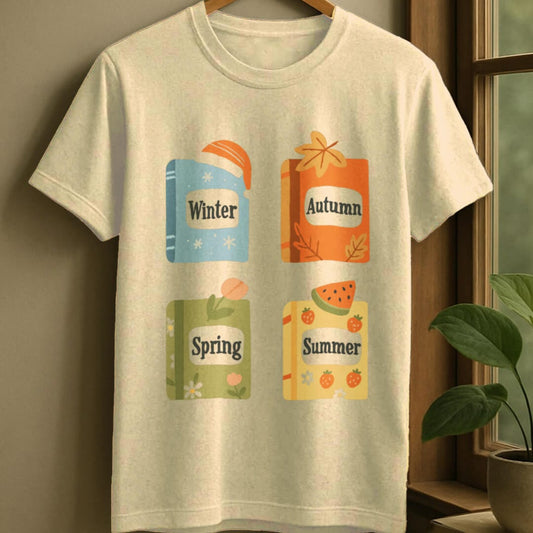 Natural / S Seasonal books t-shirt