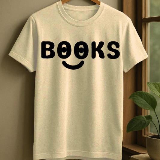 Natural / S Smiley books t-shirt