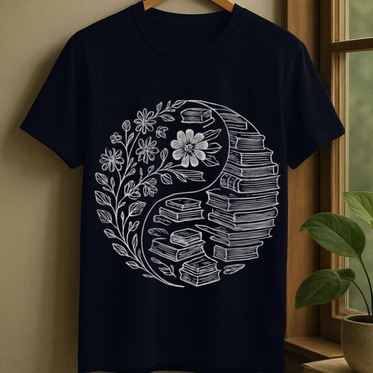Navy / S Balance of flowers and books t-shirt