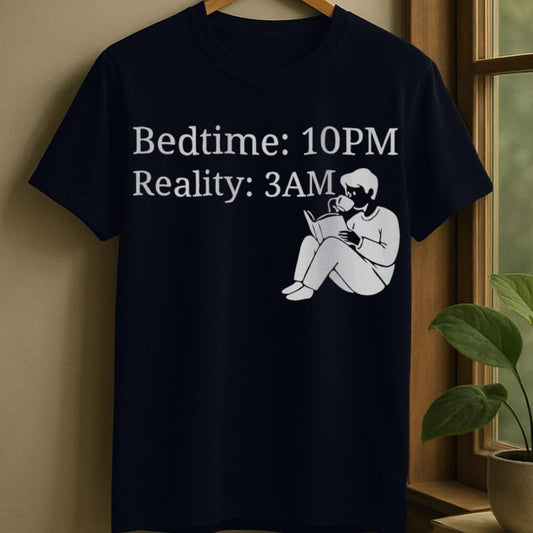 Navy / S Bedtime versus reality t-shirt