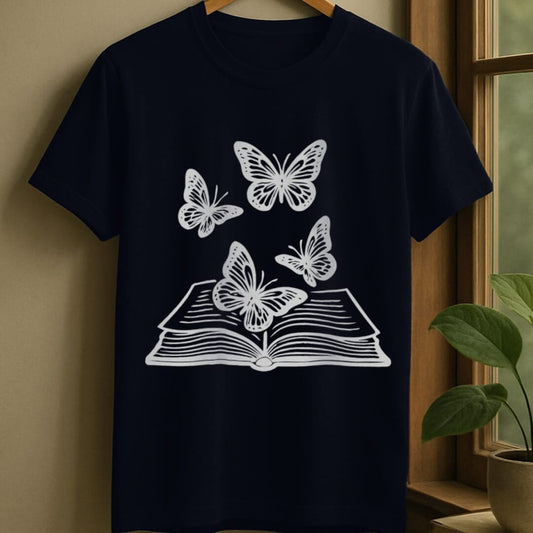 Navy / S Book and butterfly t-shirt