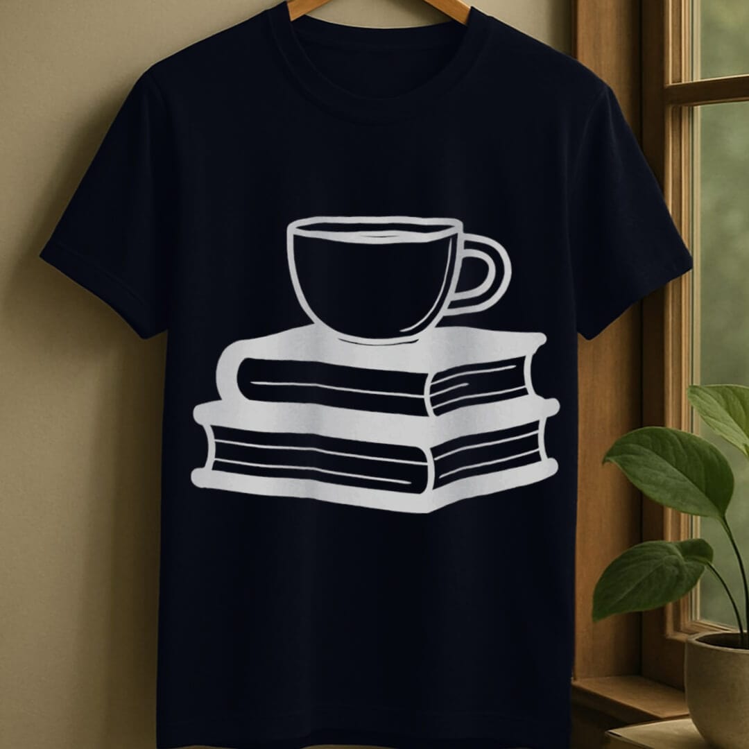 Navy / S Books and coffee t-shirt