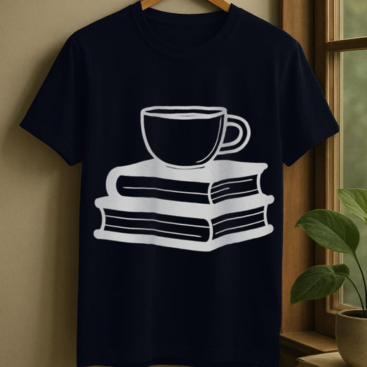 Navy / S Books and coffee t-shirt
