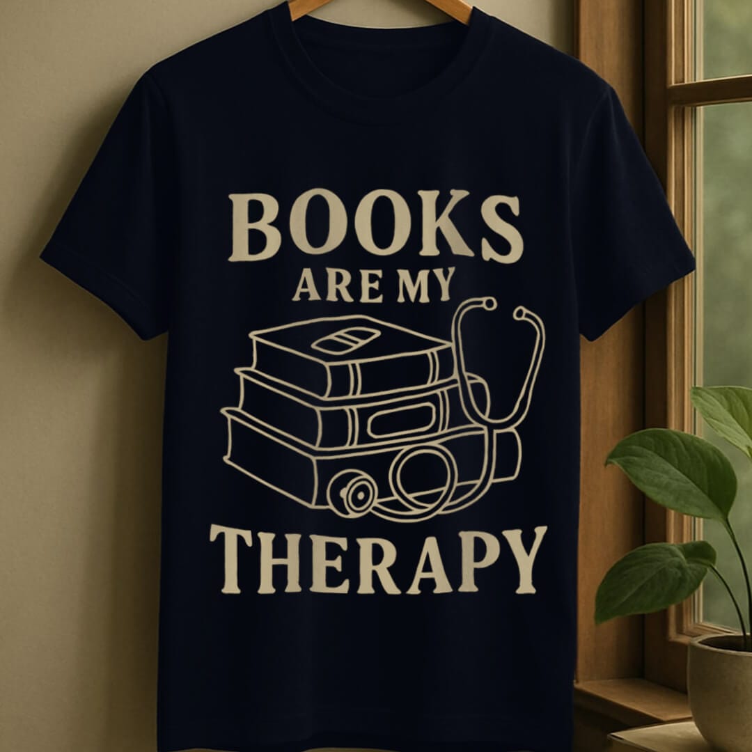 Navy / S Books are my therapy t-shirt