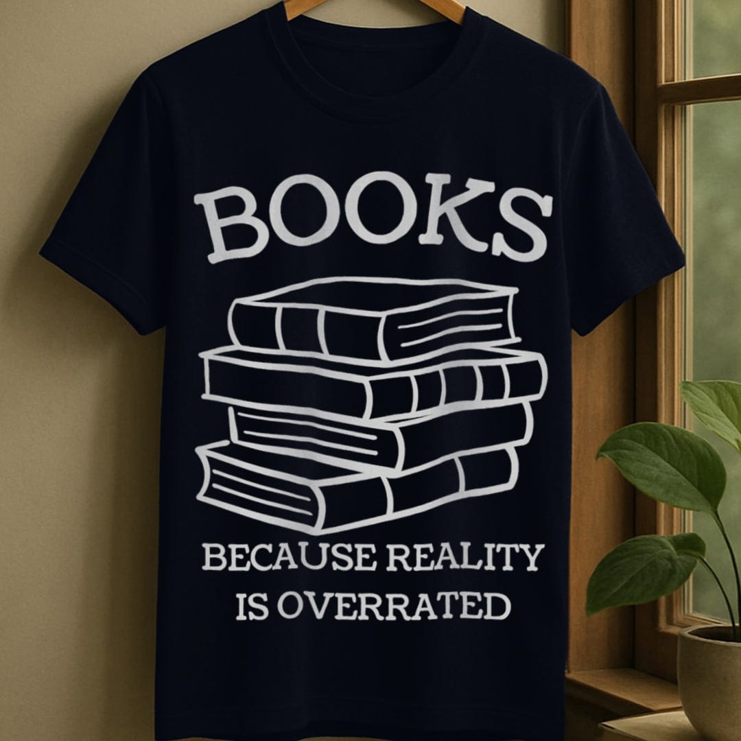 Navy / S Books over reality t-shirt