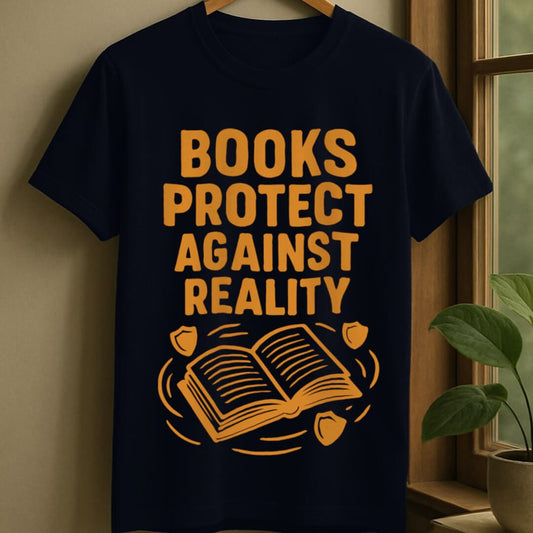 Navy / S Books protect against reality t-shirt