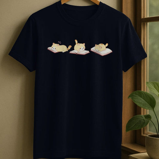 Navy / S Cats and books t-shirt