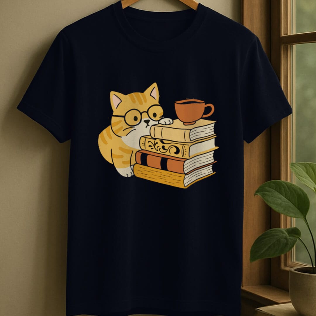 Navy / S Curious cat t-shirt