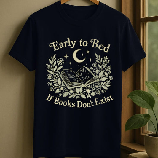 Navy / S Floral moonlit book t-shirt