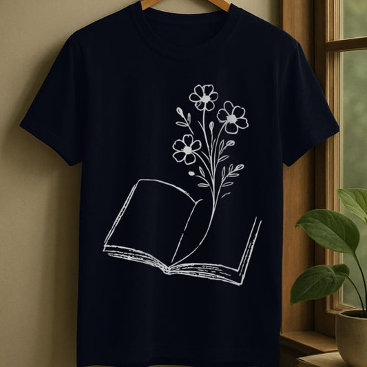 Navy / S Flower bookmark t-shirt