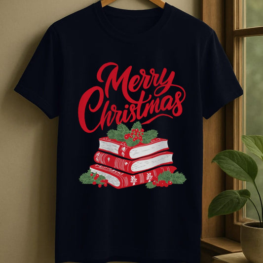 Navy / S Merry bookish christmas t-shirt