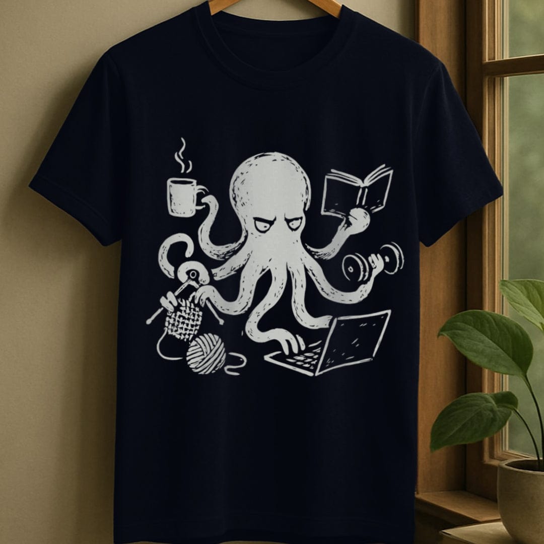 Navy / S Multitasking octopus juggling hobbies t-shirt