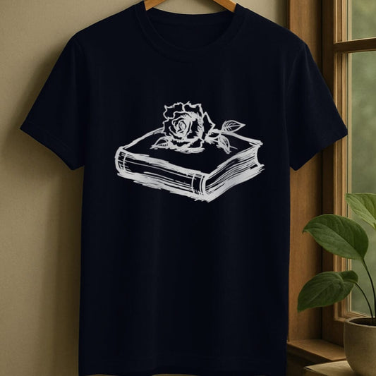 Navy / S Rose and book t-shirt