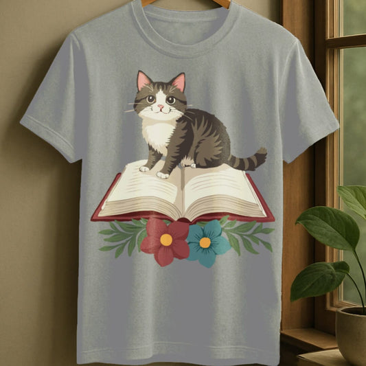Sport Grey / S Cat flower books t-shirt