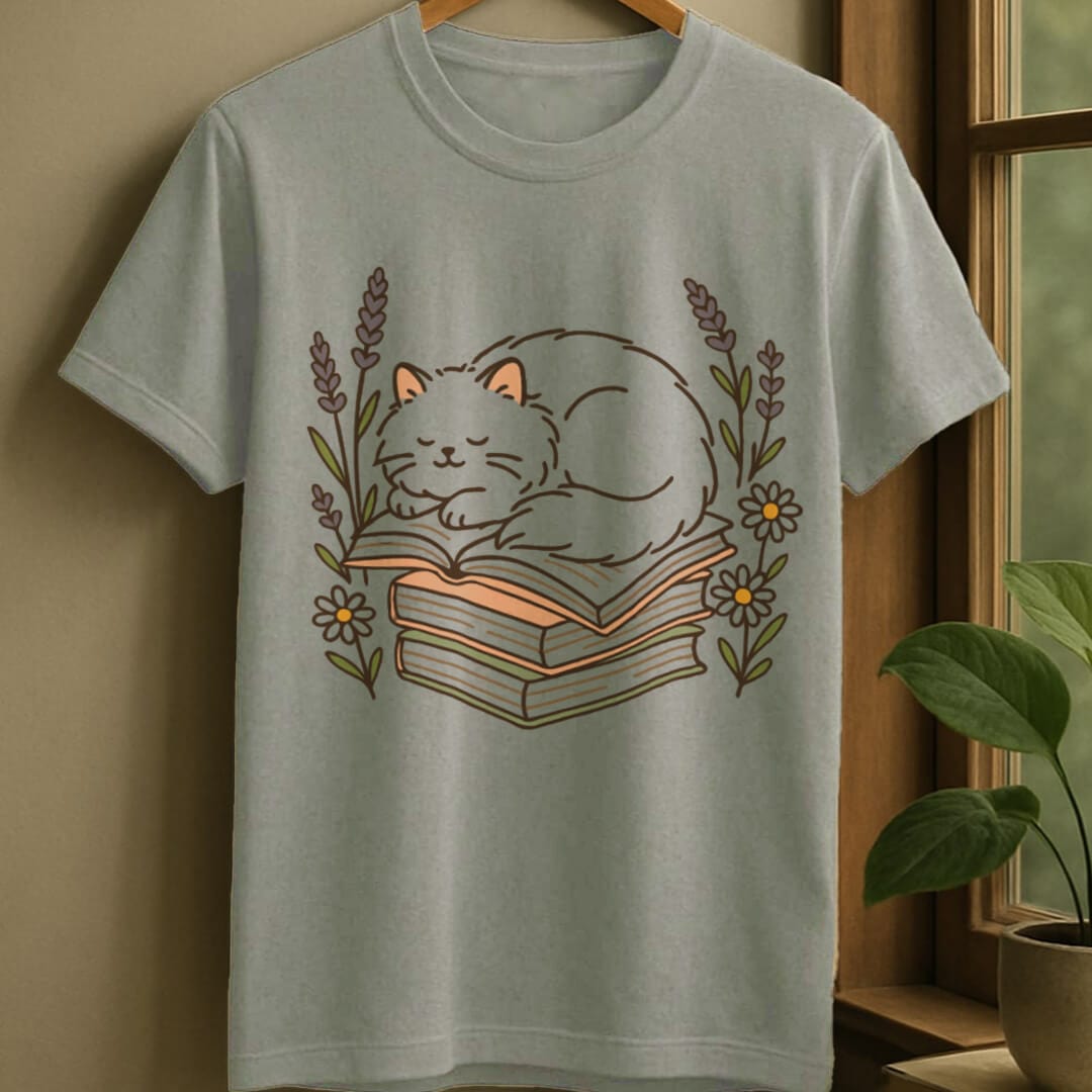 Sport Grey / S Cat with books t-shirt