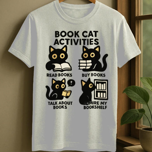White / S Book cat activities t-shirt