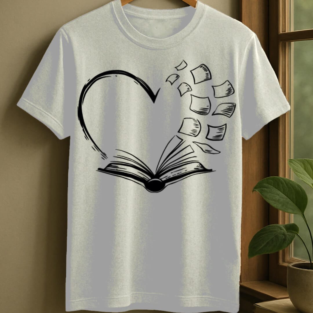 White / S Book heart t-shirt