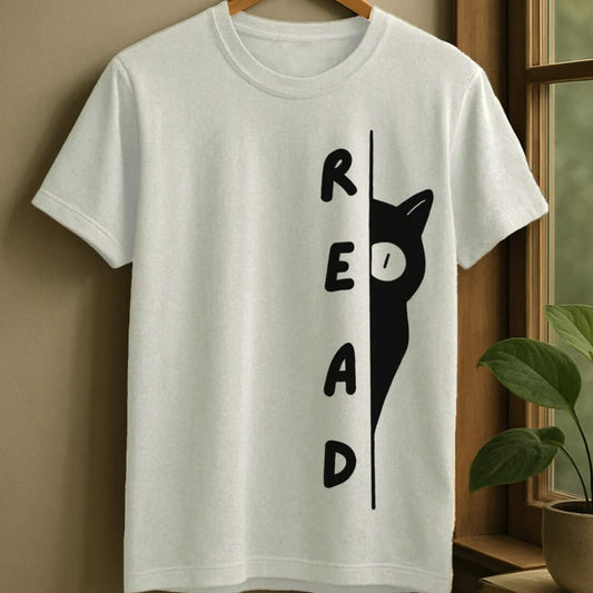 White / S Cat peak read t-shirt