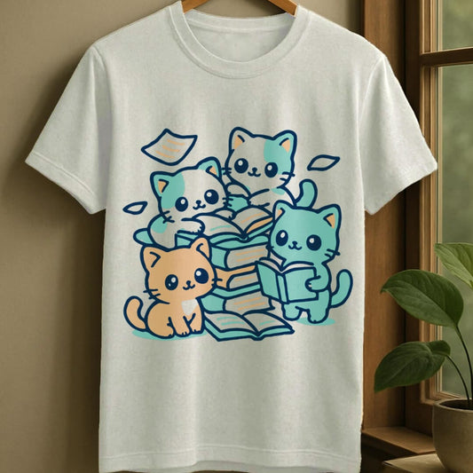 White / S Cats reading adventure t-shirt