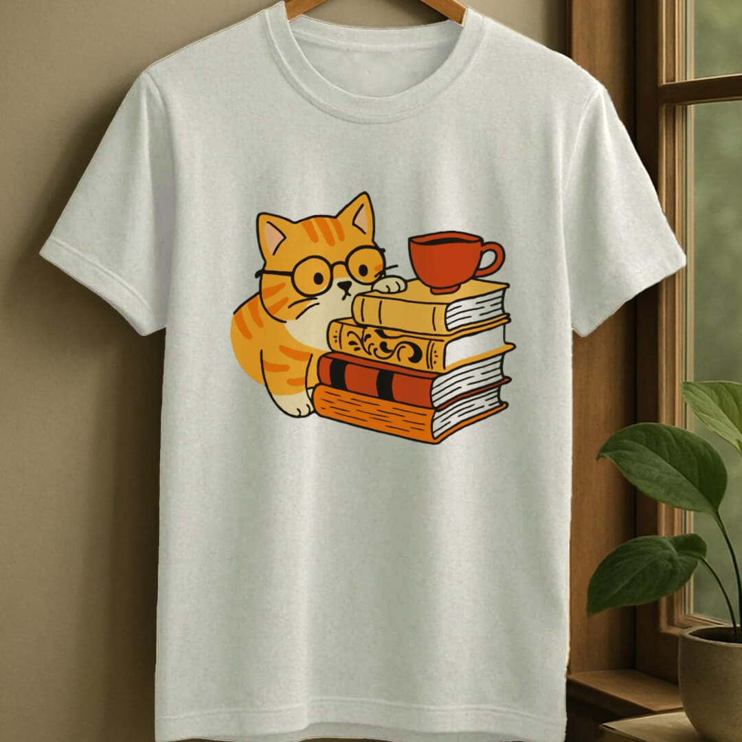 White / S Curious cat t-shirt
