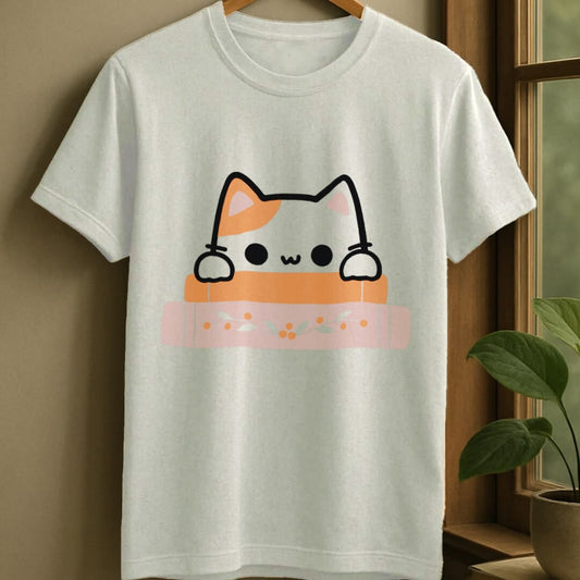 White / S Cute cat peaking t-shirt