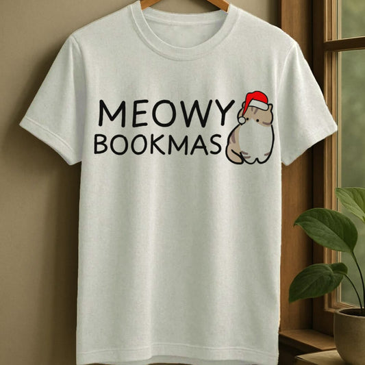White / S Meowy bookmas t-shirt