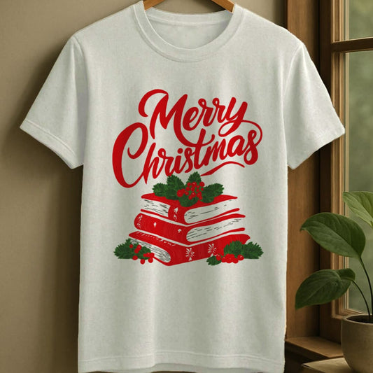 White / S Merry bookish christmas t-shirt
