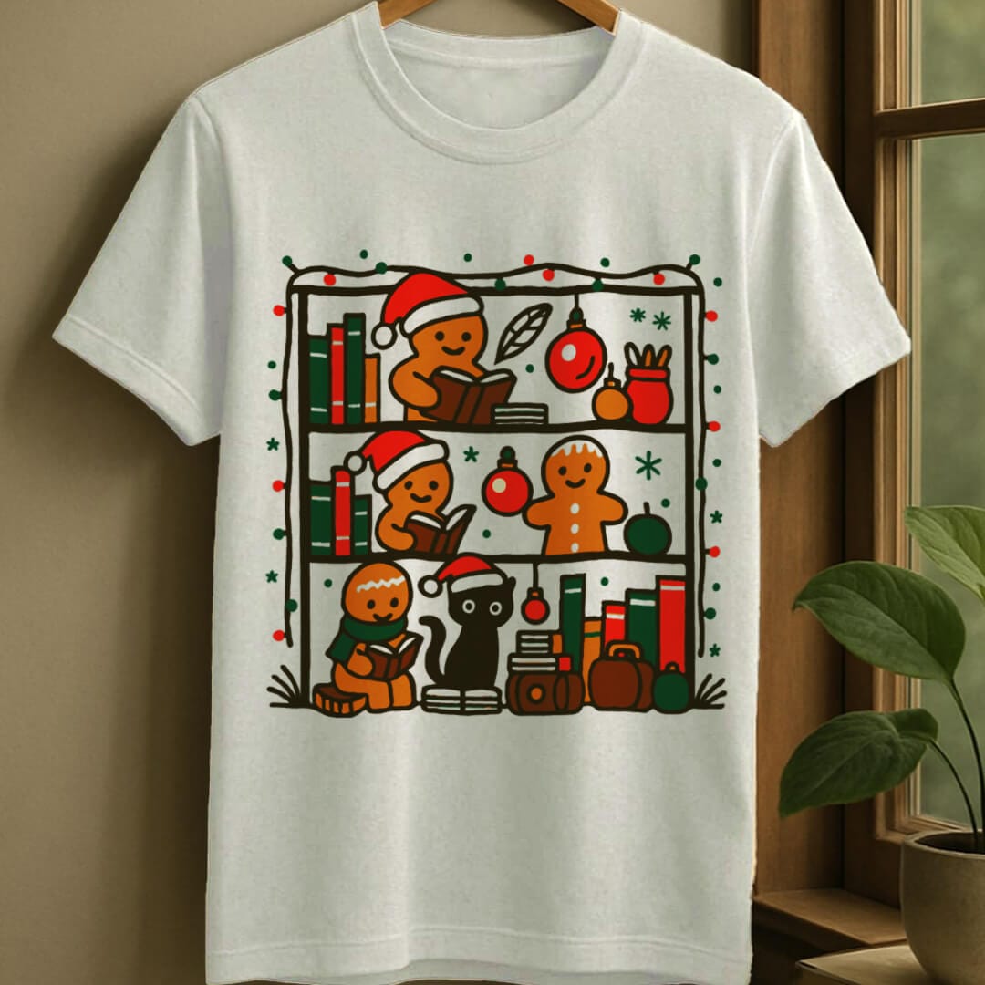 White / S Merry bookshelf t-shirt