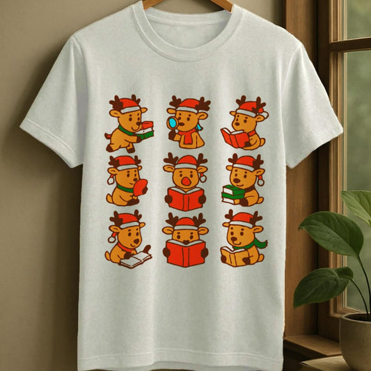 White / S Santa's reindeer t-shirt