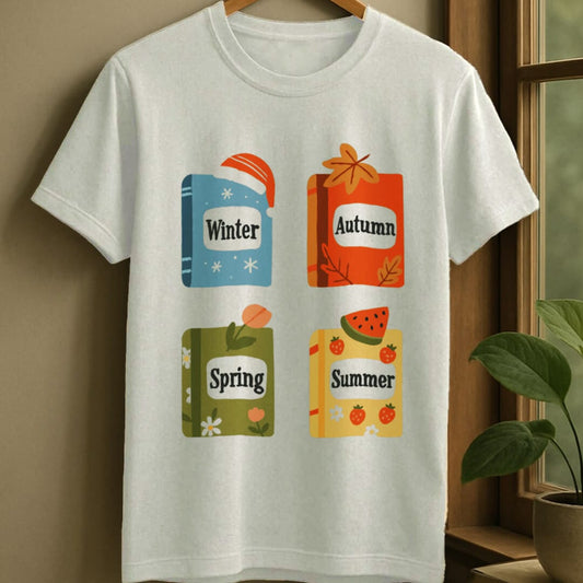 White / S Seasonal books t-shirt