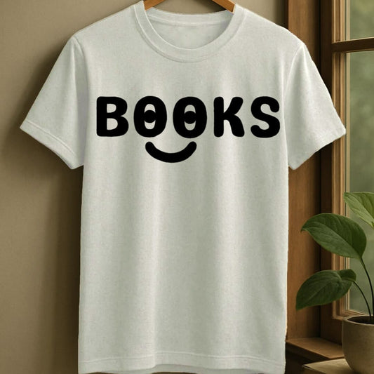 White / S Smiley books t-shirt