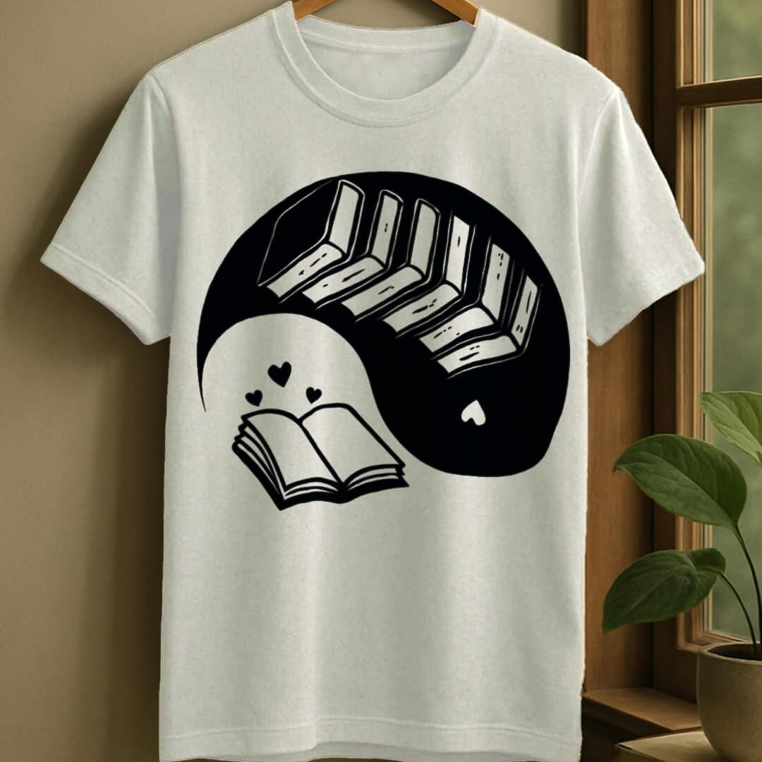 White / S Yin and yang books t-shirt